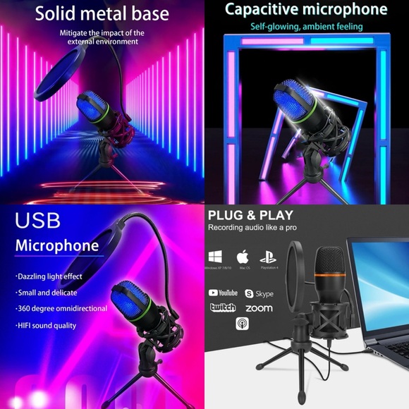 🎤BLUETHY- USB Microphone HiFi Sound 360 Degree Streaming Condenser Mic w/Tripod - Picture 3 of 17